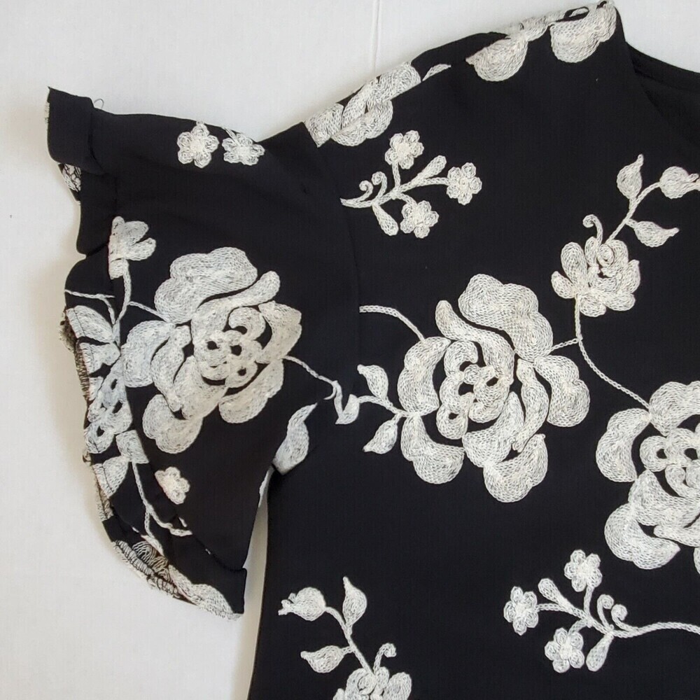 Beige Eci Roses Blouse Embroidered Womens‎ XL Flare Sleeves Party Black - Picture 4 of 13
